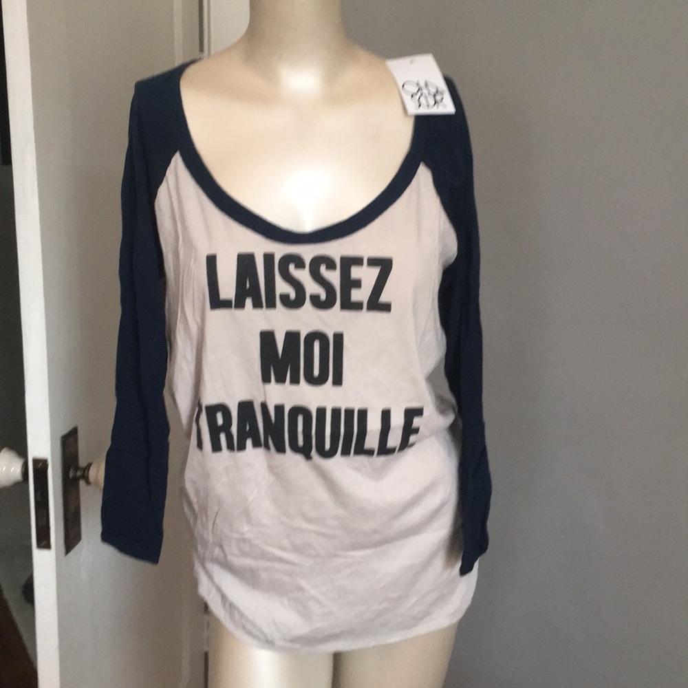 Chaser Laissez moi tranquille raglan 3/4 sleeve top-NWT